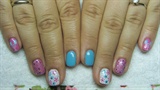 Turquoise, pink and white nails