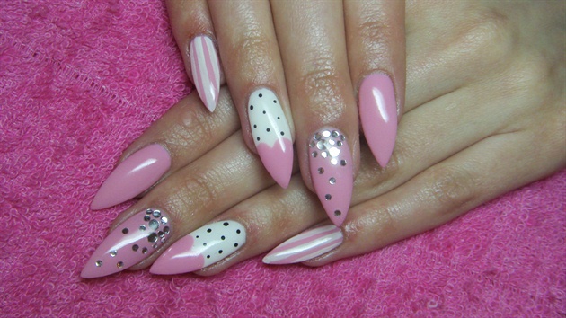 Pink and white stiletto nails