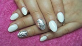 White nails with rhinestones