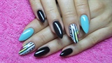Black, white and turquoise nails