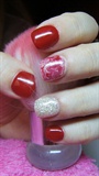 Short red and beige nails