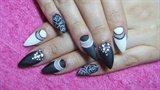 Black and white matte stiletto nails