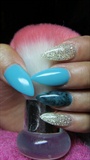 Turquoise and silver stiletto nails