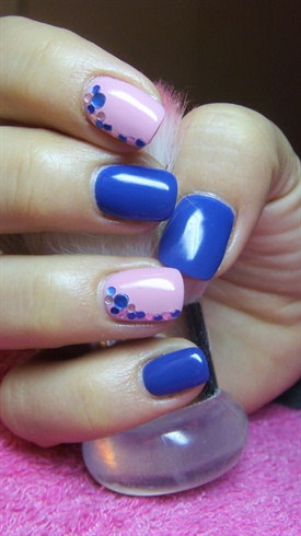 Blue and pink nails with rhinestones