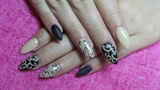 Black, beige and gold stiletto nails