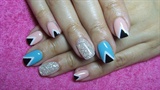 Blue, pink and silver nails