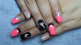 Pink, black and silver nails