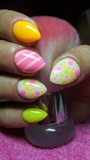 Pink, white, orange and yellow nails