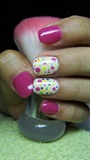 Pink and white nails with dots