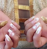 Gold And White Acrylic Nails
