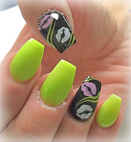 Neon Green and Black Acrylic Nails
