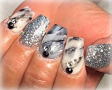 Marble Black White &amp; Silver Nails 