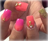 Coral Hot Pink &amp; Gold Acrylic 
