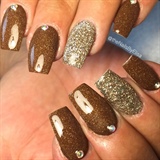 Brown And Gold Acrylic Nails 
