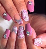 Mauve Pink And Grey Glitter Nails 