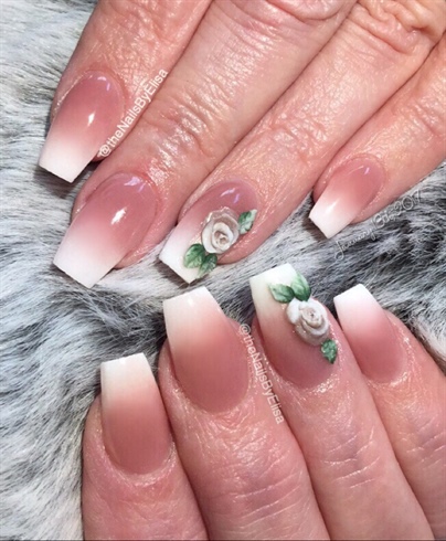 Ombr&#233; Nails W/ 3D Flowers