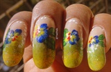 Pansy flowers on nails
