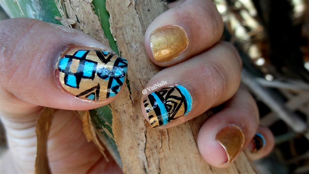 Blue &amp; gold tribal nails