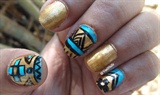 Blue &amp; gold tribal nails