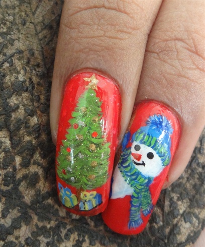 Christmas tree &amp; snowman on nails