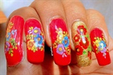 Colourful flowers on nails