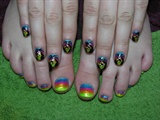 rainbow toes, nails, palm trees