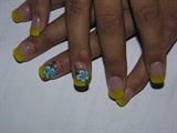 Yellow tips, blue flowers