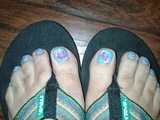 blue and pink flower toes