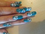 teal and white flowers