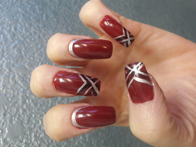 Brick red nails with silver for fall
