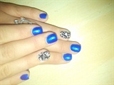 Blue with black and white design