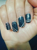 Black party stripe nails