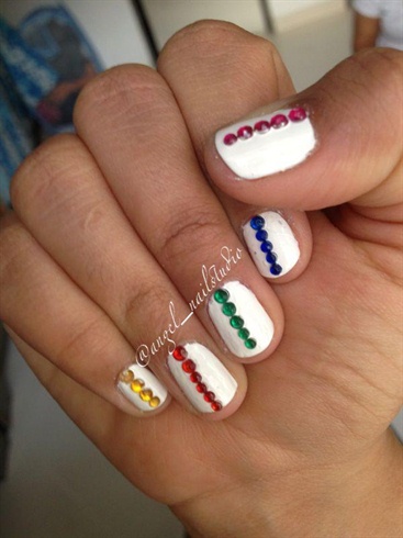 Simple Multicolored Diamond Nails