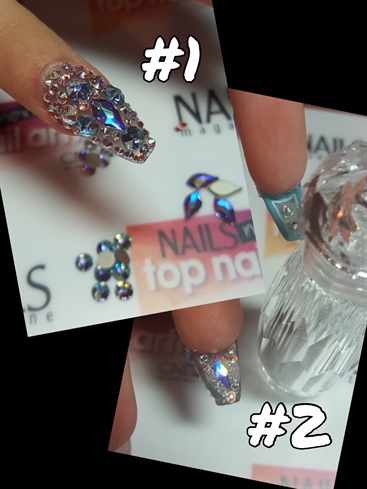 RING FINGERS! Bring on the BLING! #1:  I used aquamarine AB Swarovski crystals, and regular AB Swarovski crystals to create a pattern that compliments the dress! #2: Don't forget the backside blling! I added some of the same AB crystals along with more Swarovski Crystal PIxies.