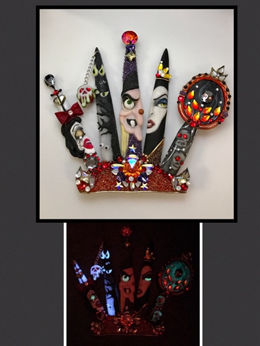 1) Add in some finishing touches with more Swarovski crystals. And don’t forget to get a picture of your glowing creepy masterpiece, after all, witches and Halloween are all about being creepy as well!