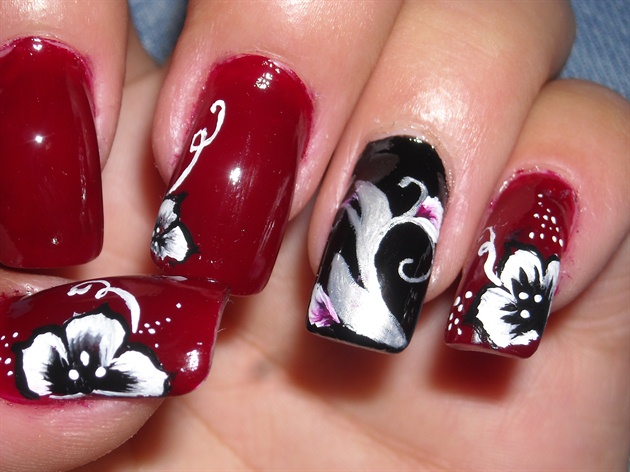 7. Red and Black Floral Nail Art - wide 2