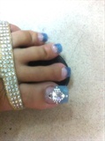 Ocean blue French pedicure with Bling 