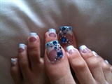 French Pedicure with rhine stones