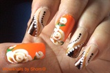One stroke orange roses nail art