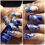 Konad blue floral fantasy nail art