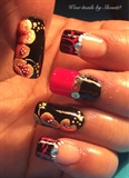 Hot Black &amp; Pink One Stroke Lilies Nail