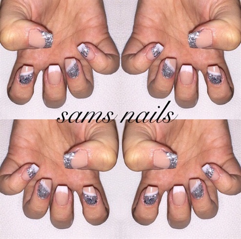 Nude Sculptured Nails With Glitter