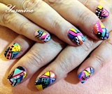 80s inspired colorful handpainted nails