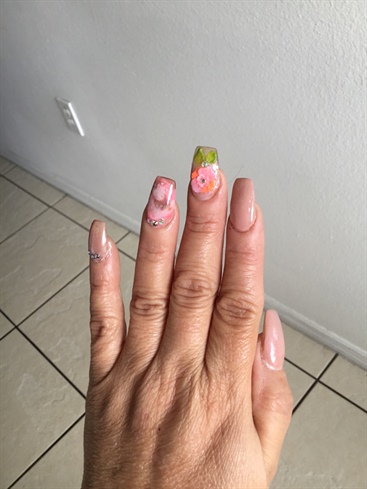 Nude Nails with 3D Flowers