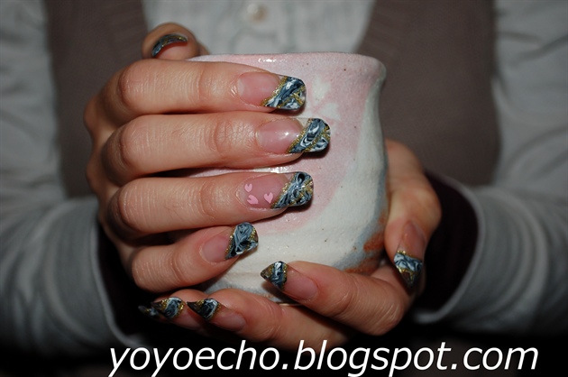 Japanese Ukiyoe (sumi) inspired nails