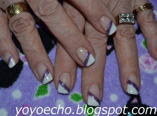 White &amp; purple glitter nails