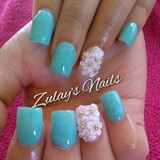 SIMPLE MINT NAILS WITH 3D FLOWERS